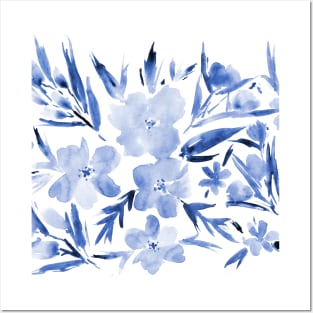 Watercolor blue flowers Posters and Art